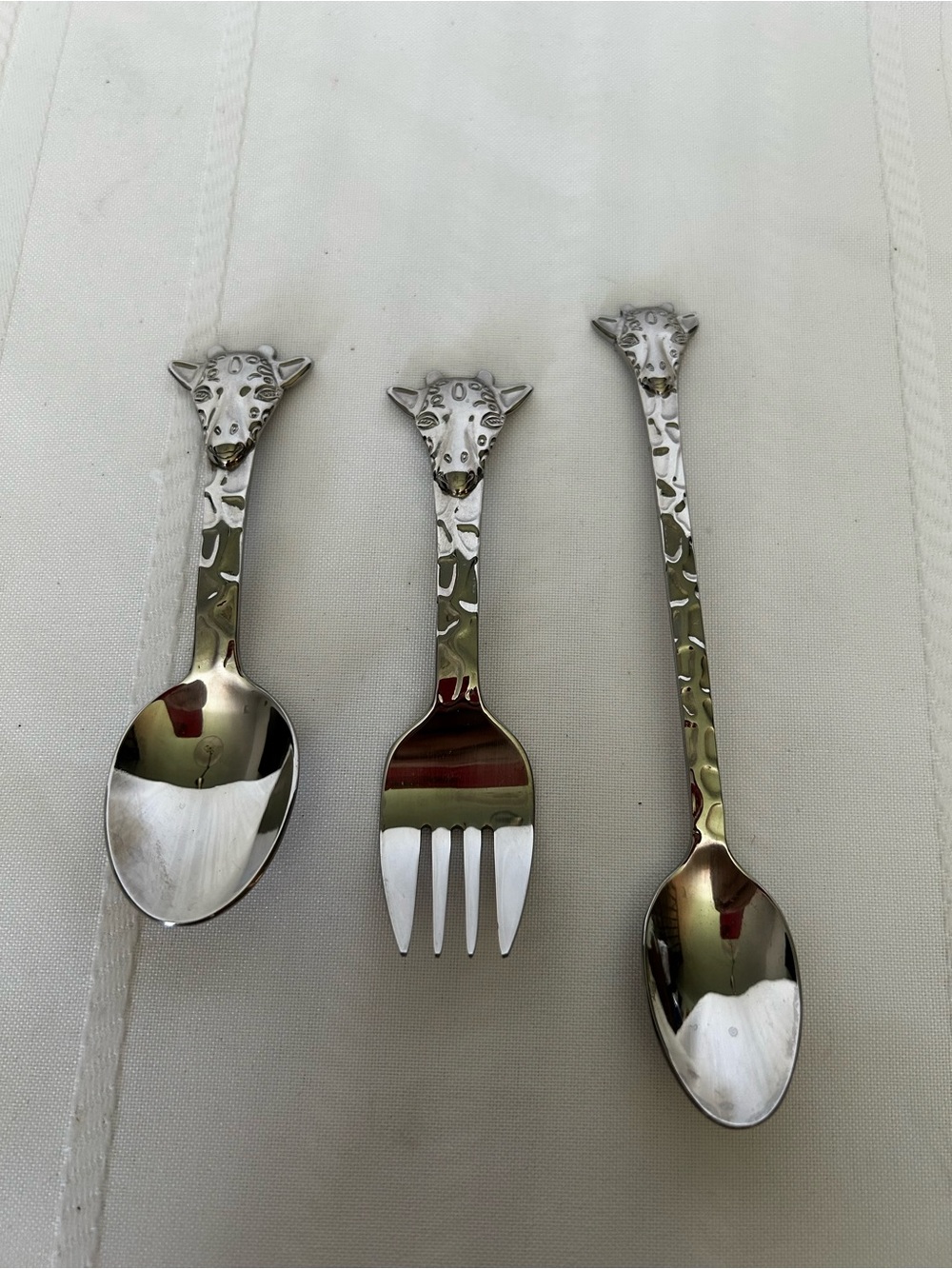 Stainless Steel Mikasa 3 Piece Baby Fork Spoon Utensil Set Giraffe Kitchen Ware